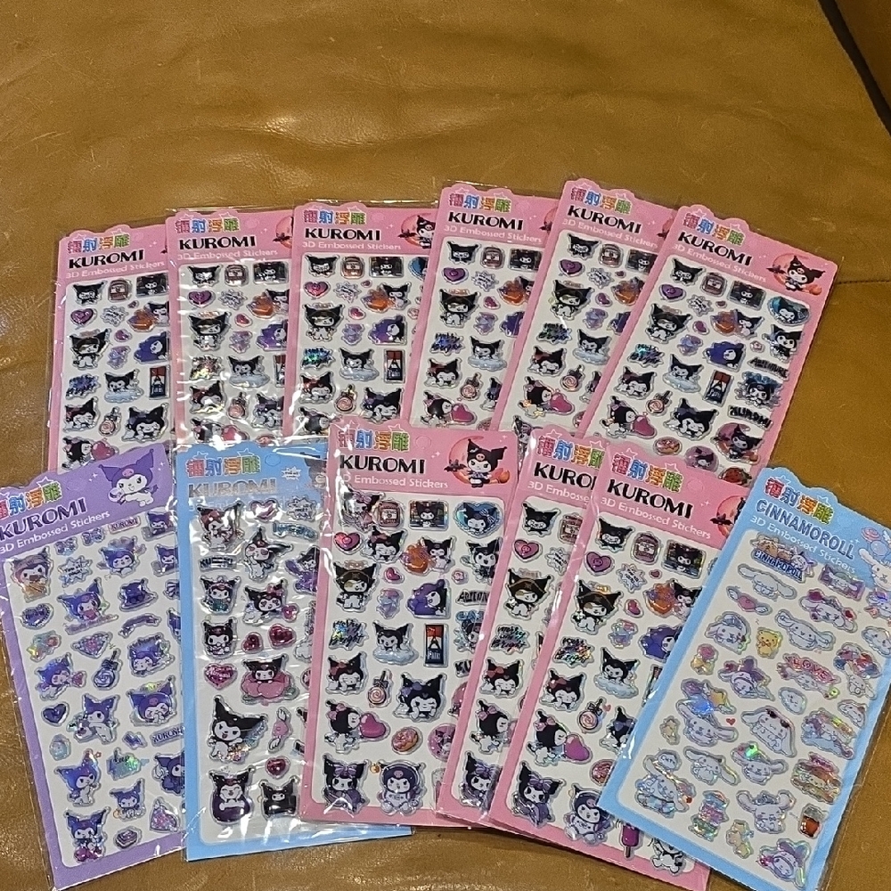 Kuromi and Cinnamoroll Sticker Set 3D Embossed Stickers Dozen